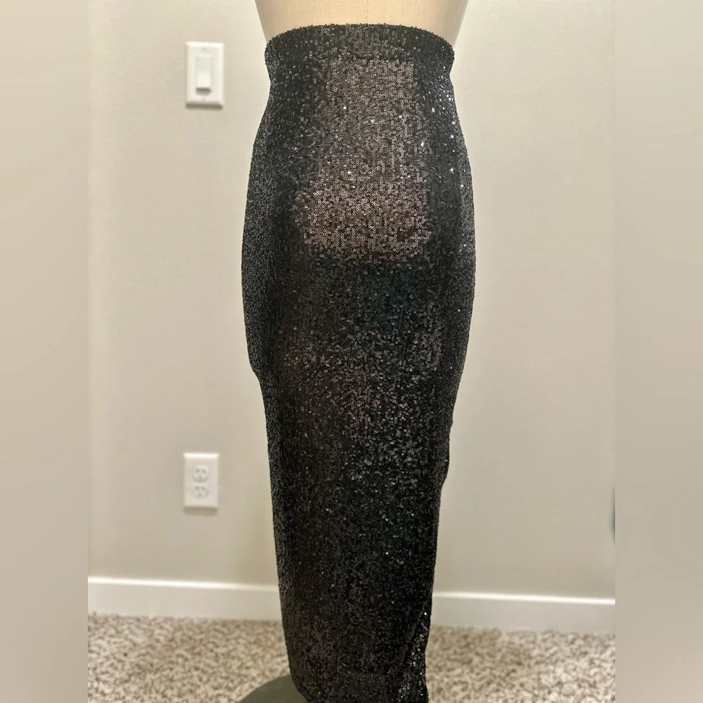 High Waisted Black Sequin Skirt